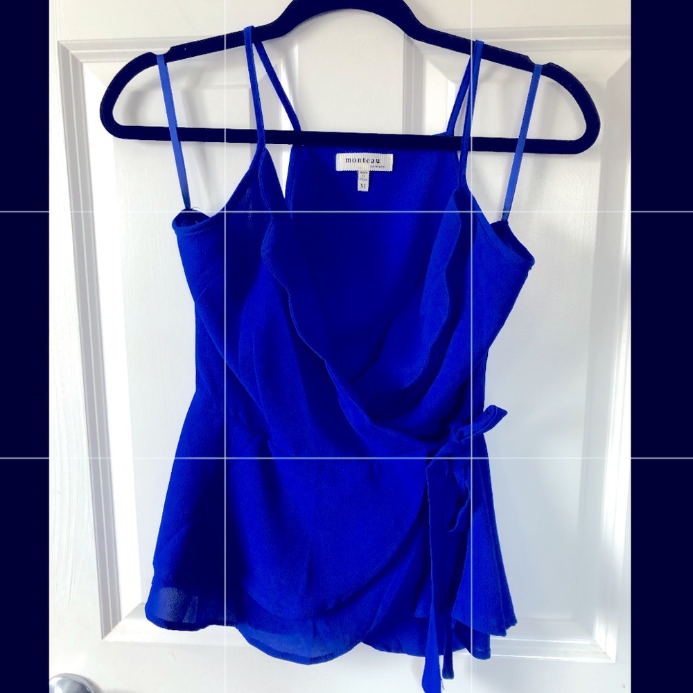 Bright blue wrap tank top